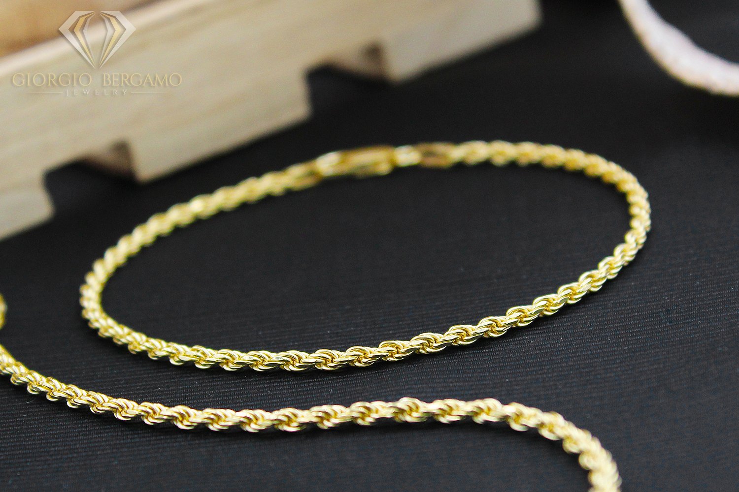 14K Yellow Gold 2.5mm Solid Rope Diamond Cut Bracelet