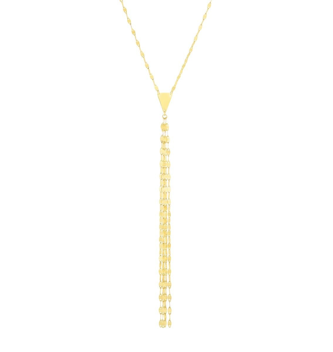 14K Yellow Gold Fancy Lariat Mirror Chain Y Necklace