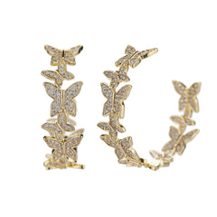 Gold Plated Trendy Butterfly Micro Pave Inside Out Hoop Earring