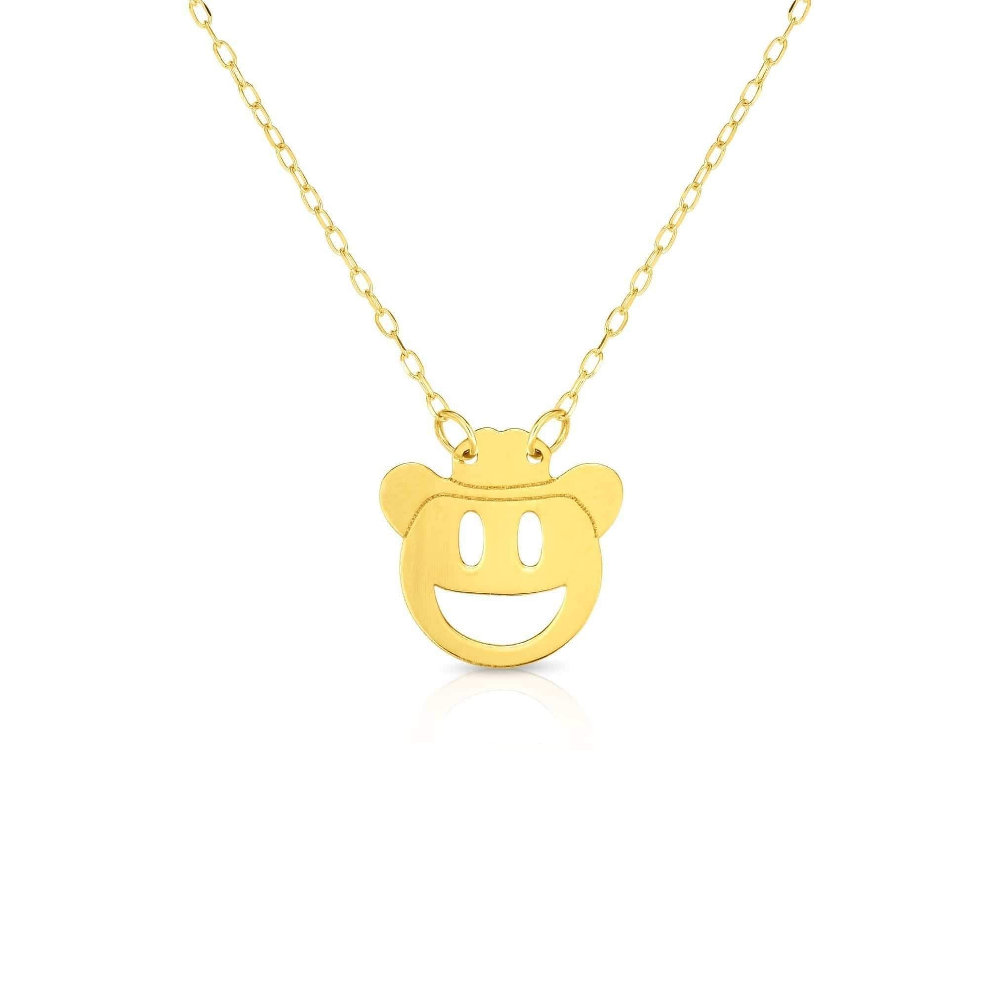 14K Yellow Gold Polished Cowboy Emoji Face Necklace