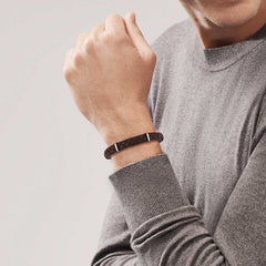 316L Stainless Steel Genuine Brown Leather Braided Station Bracelet