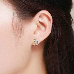 10K Gold Tri-Color Diamond Cut Love Knot Stud Earring