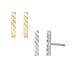 14K Gold Diamond Cut Bar Stud Earrings