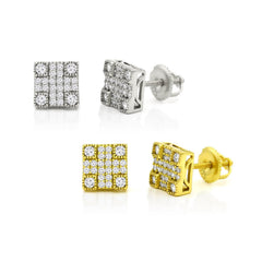 925 Sterling Silver Micro Pave Unisex Square 3D Screw Back Stud Earrings
