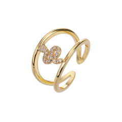 Gold Plated Micro Pave Snake, Serpent Trendy Adjustable Ring