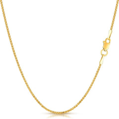 14K Yellow Gold Solid Round Wheat 1mm Diamond Cut Pendant Chain