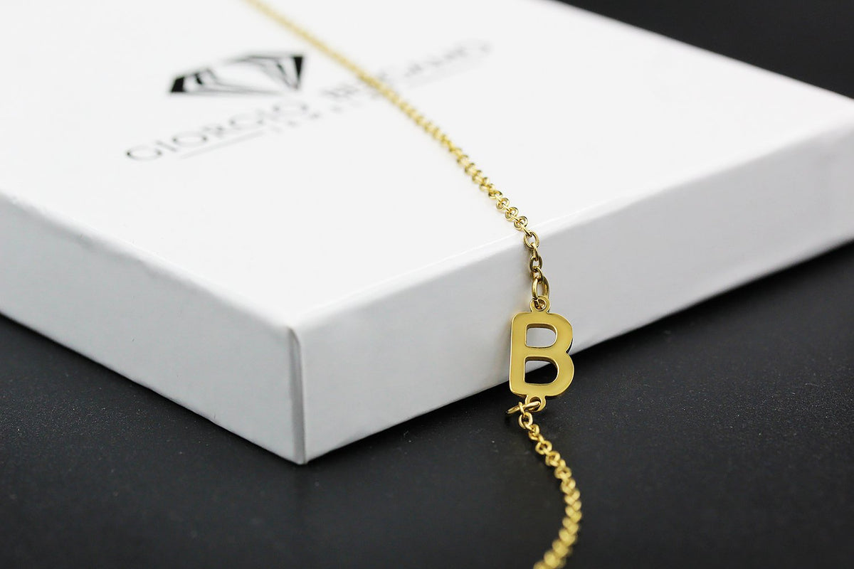 Stainless Steel Gold Plated Minimalist, Dainty Sideways A - Z Initial Letter Pendant Necklace