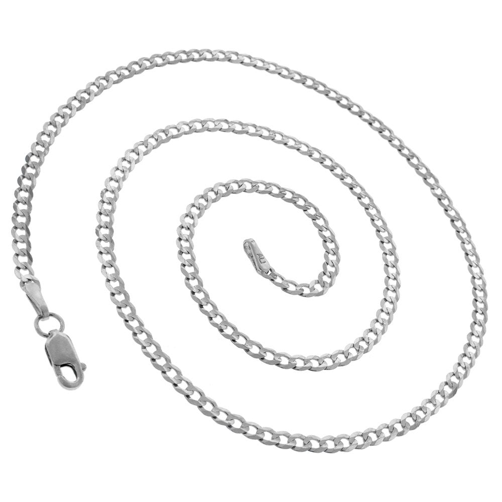 14K White Gold 2.5mm Solid Cuban Curb Link Chain