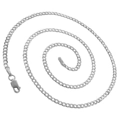 14K White Gold 2.5mm Solid Cuban Curb Link Chain
