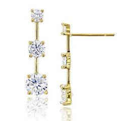 14K Yellow Gold Graduated Crystal Bar Stud Earrings