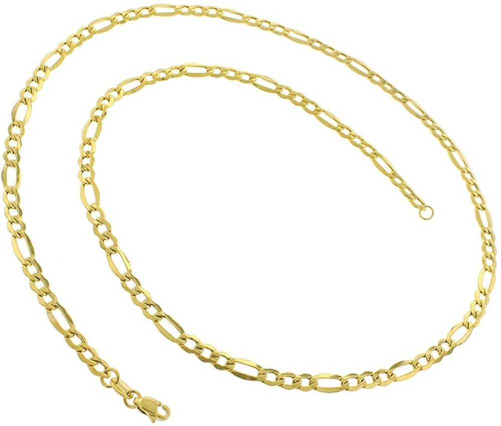 14K Yellow Gold 3mm Hollow Figaro Link Chain