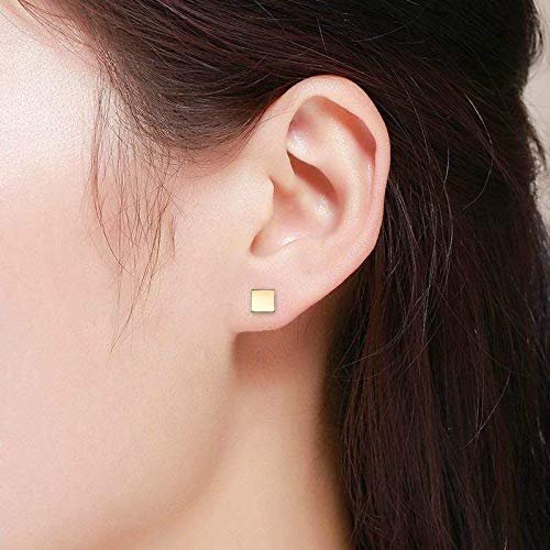 14K Yellow Gold Polished Square Stud Earring