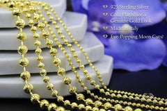 925 Sterling Silver 2.5mm Moon-Cut Ball Bead Gold Plated Chain