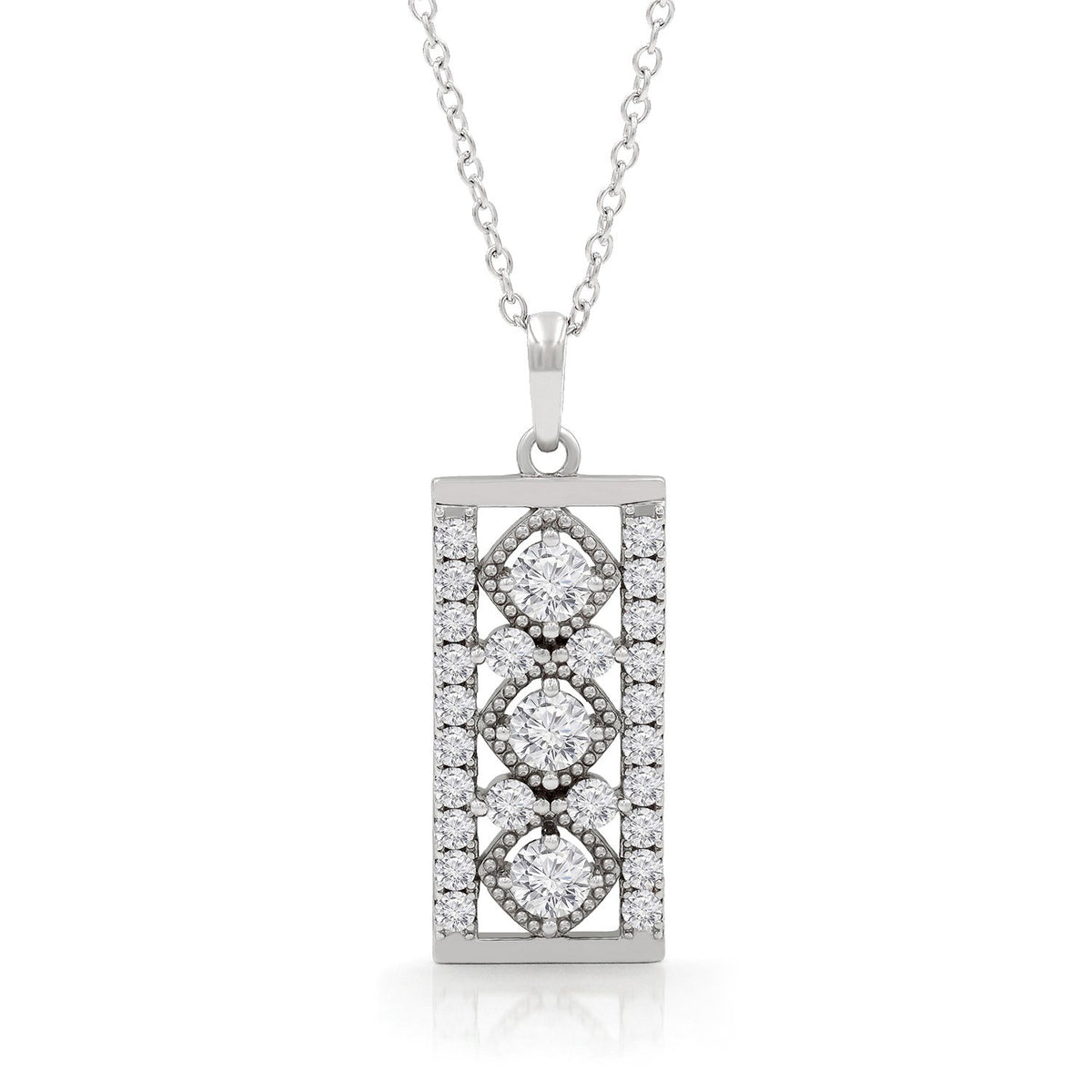 1.50 CTTW Moissanite Open Work Bar Drop Pendant in 925 Sterling Silver
