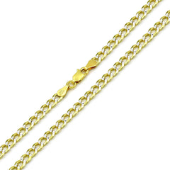 925 Sterling Silver Solid Cuban 4mm Diamond Cut Pave Gold Plated Curb Link Chain