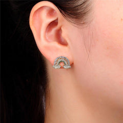 Rose Gold Plated Rainbow Studded Cubic Zirconia Rainbow Stud Earrings