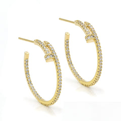 Gold Plated Inside Out Nail, Trendy Micro Pave Hoop Earrings