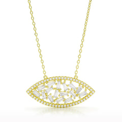 925 Sterling Silver Gold Plated Micro Pave Fancy Clustered Pendant Necklace