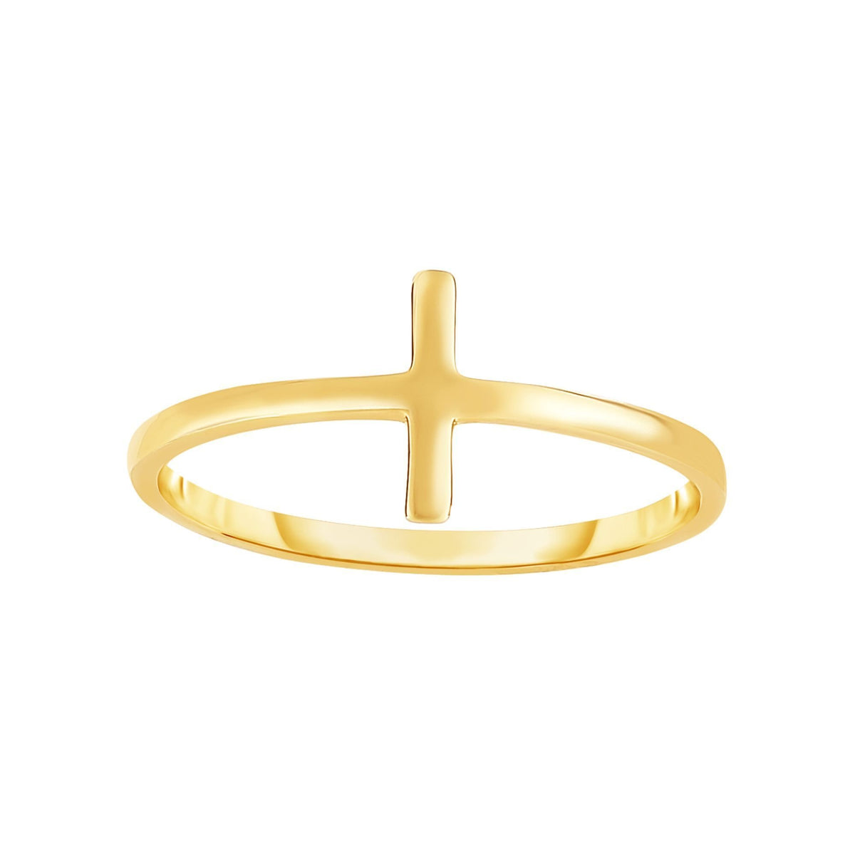 14K Yellow Gold High Polish Minimalist Cross Ring