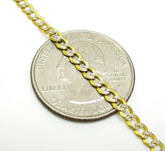 14K Yellow Gold 3mm Solid Cuban Diamond Cut Pave Curb Link Chain