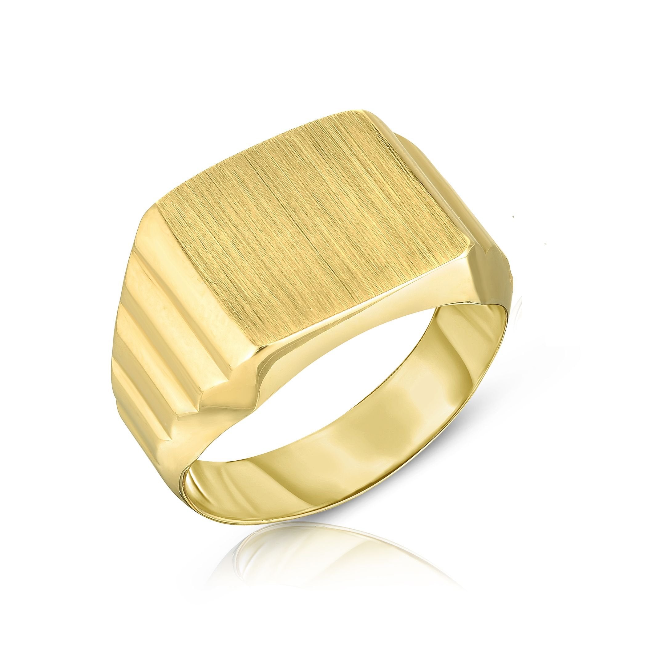14K Yellow Gold Brushed Finish Unisex Signet Ring