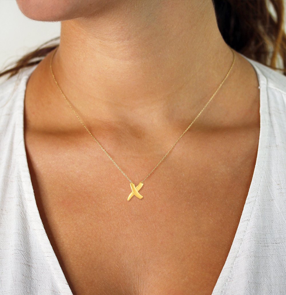 14K Gold Sculpted X Pendant Necklace