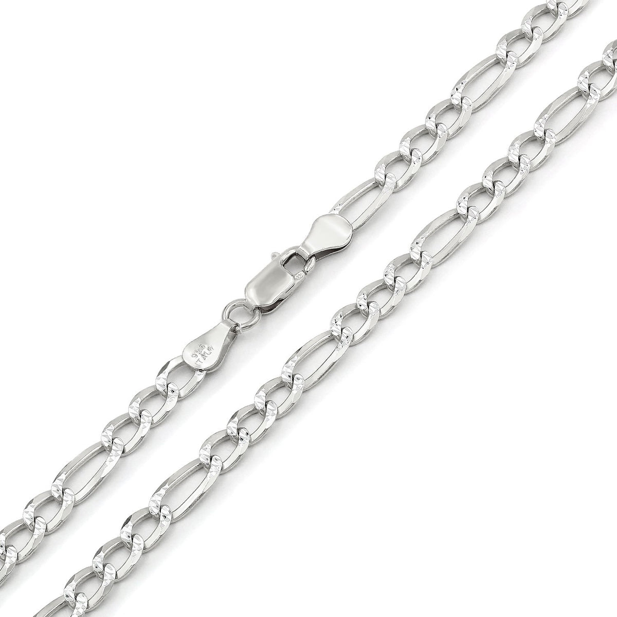 925 Sterling Silver Solid Figaro 5mm Diamond Cut Pave ITProLux Link Chain