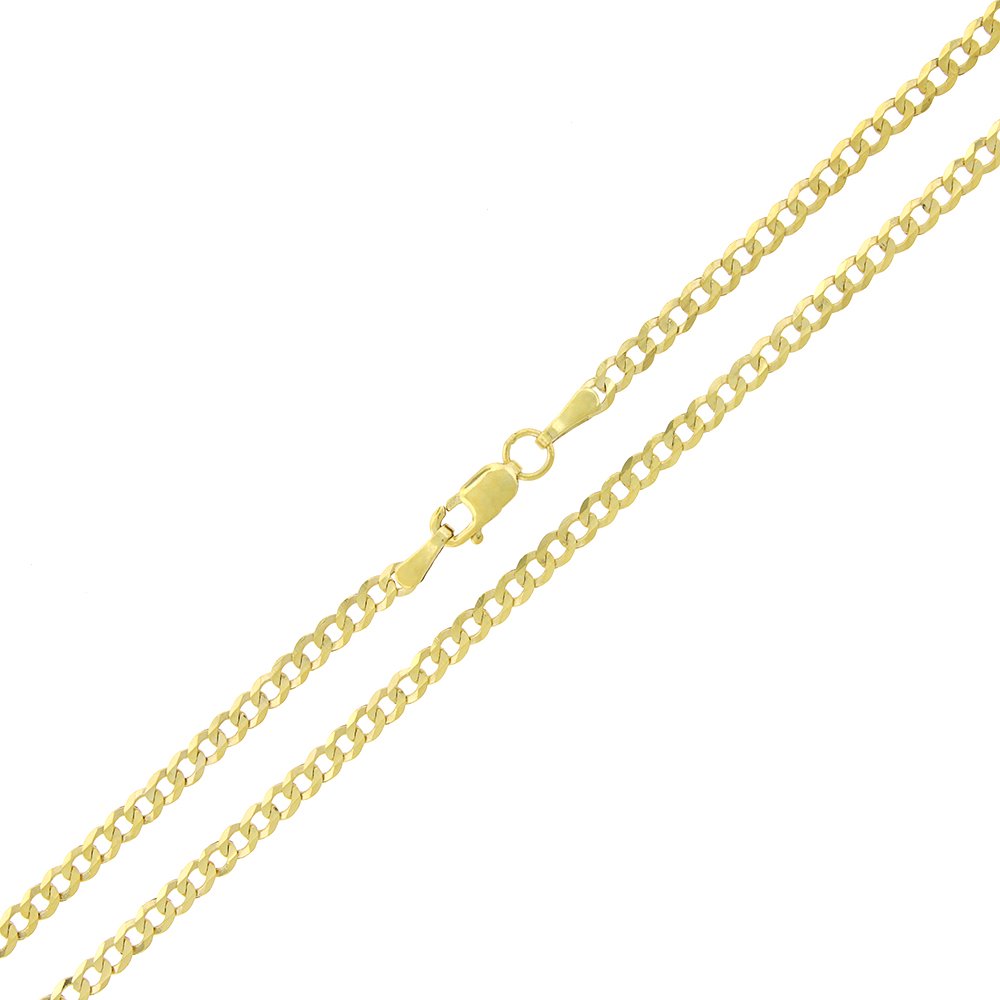 14K Yellow Gold 2.5mm Solid Cuban Curb Link Chain