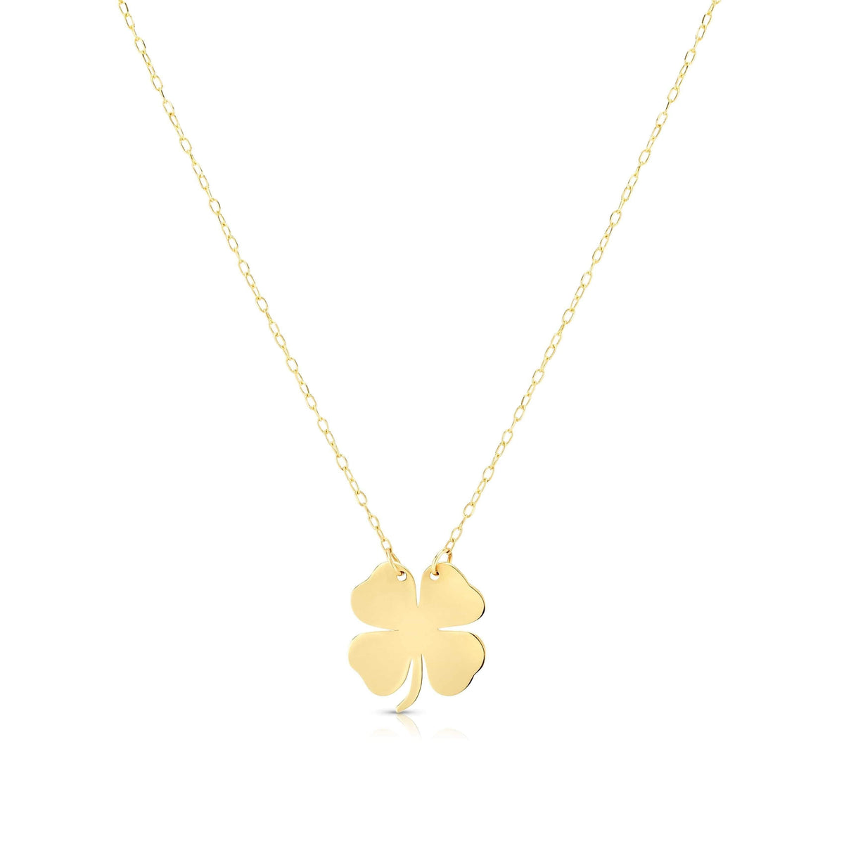 14K Yellow Gold Lucky 4 Leaf Clover Pendant Necklace