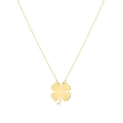 14K Yellow Gold Lucky 4 Leaf Clover Pendant Necklace