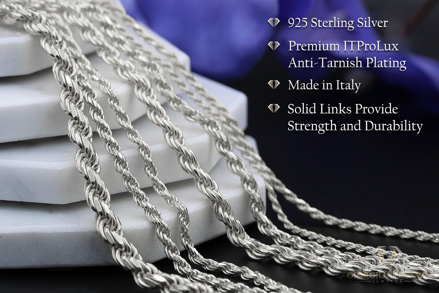 925 Sterling Silver Solid Rope 2mm Diamond Cut ITProLux Chain
