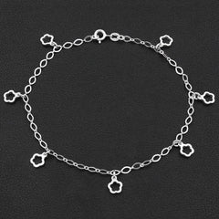 925 Sterling Silver Open Flower Charm Ankle Bracelet, ITProLux