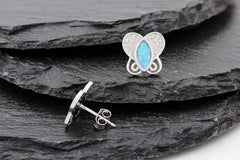 925 Sterling Silver Micro Pave Blue Fire Opal Butterfly Stud Earrings