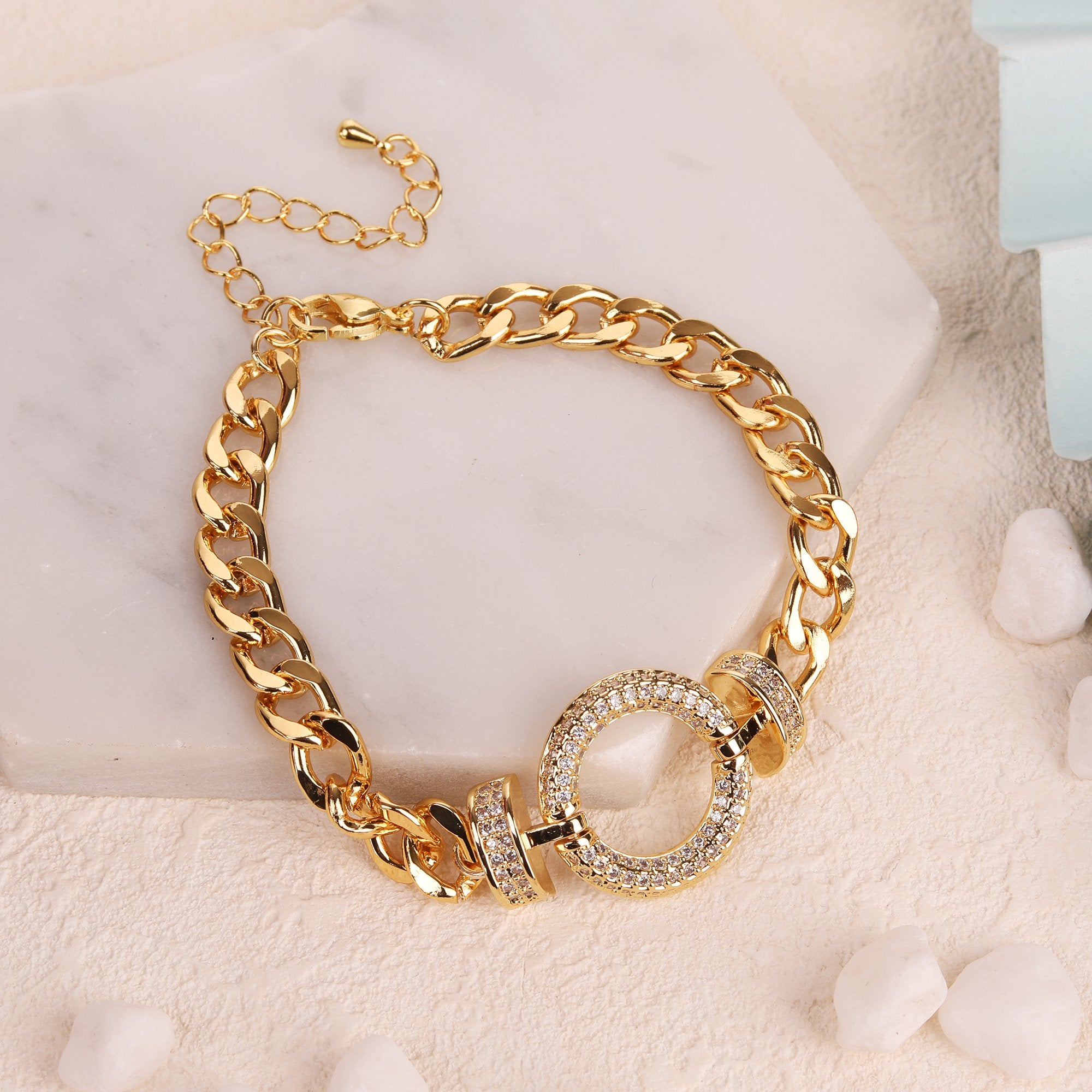 Gold Plated Trendy Cuban, Curb Link Micro Pave Infinity Loop Bracelet