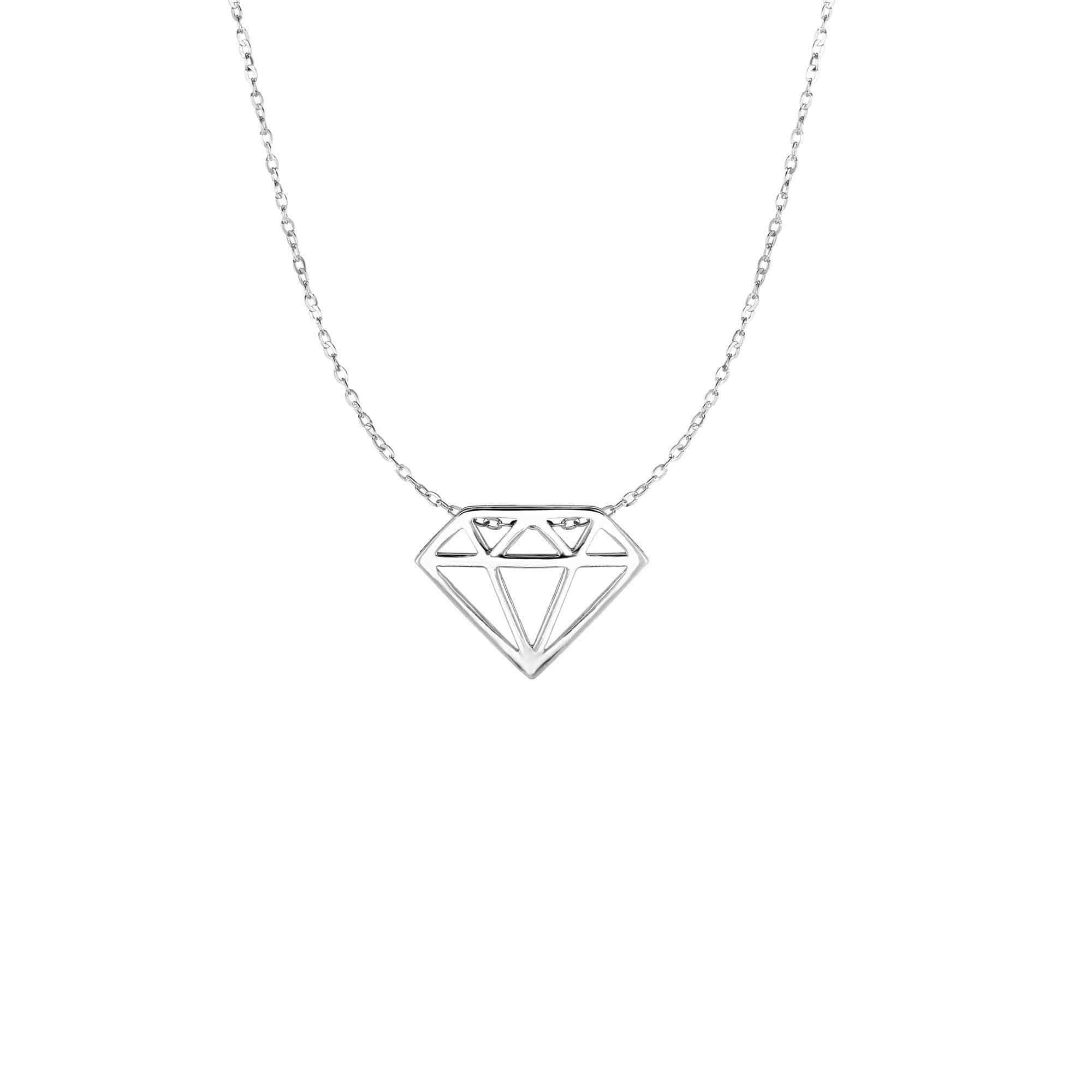 14K White Gold Geometric Diamond Pendant Necklace
