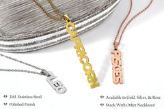 Stainless Steel Gold Plated Vertical Zodiac Pendant Necklace