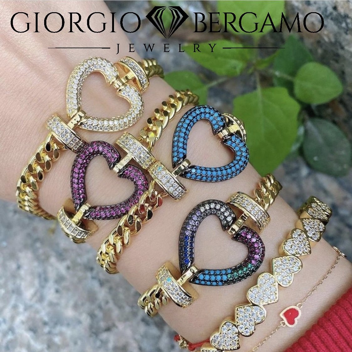 Gold Plated Trendy Cuban, Curb Link Micro Pave Heart Bracelet