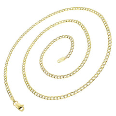 14K Yellow Gold 2.5mm Hollow Cuban Diamond Cut Pave Curb Link Chain