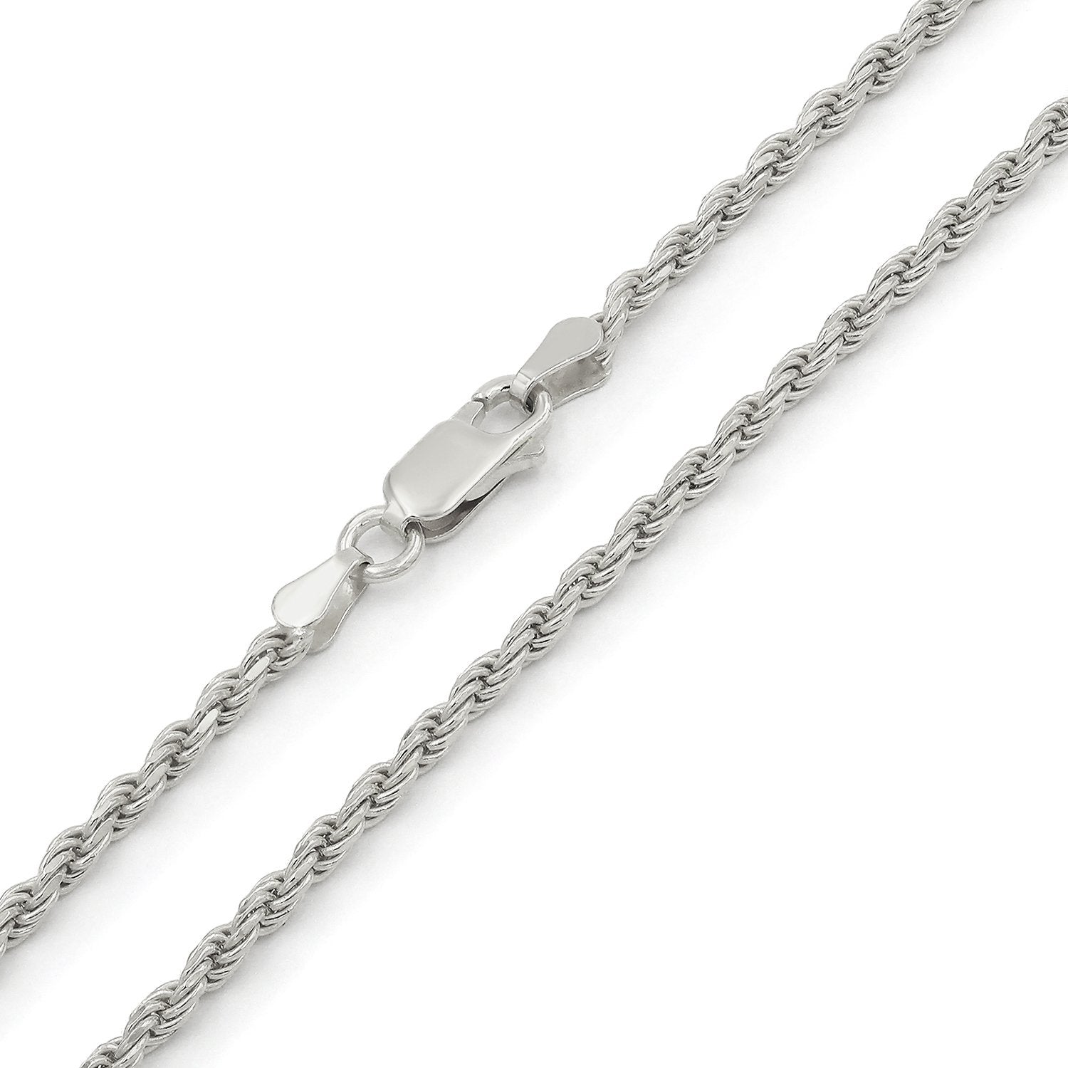 14K White Gold 2.5mm Solid Rope Diamond Cut Chain