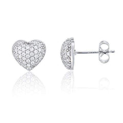 925 Sterling Silver Cubic Zirconia Puffed Heart Stud Earrings