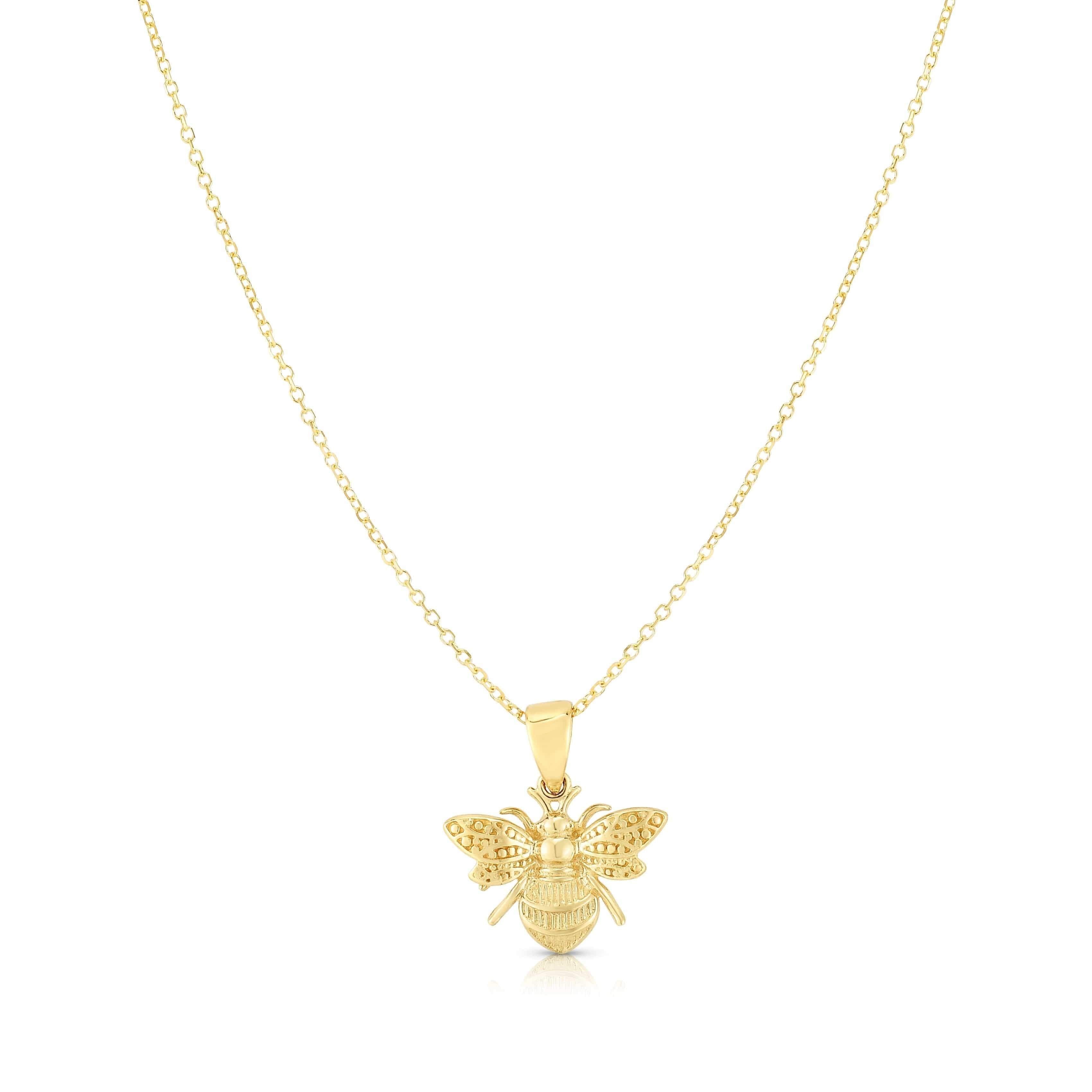 14K Yellow Gold Bumblebee Pendant Necklace