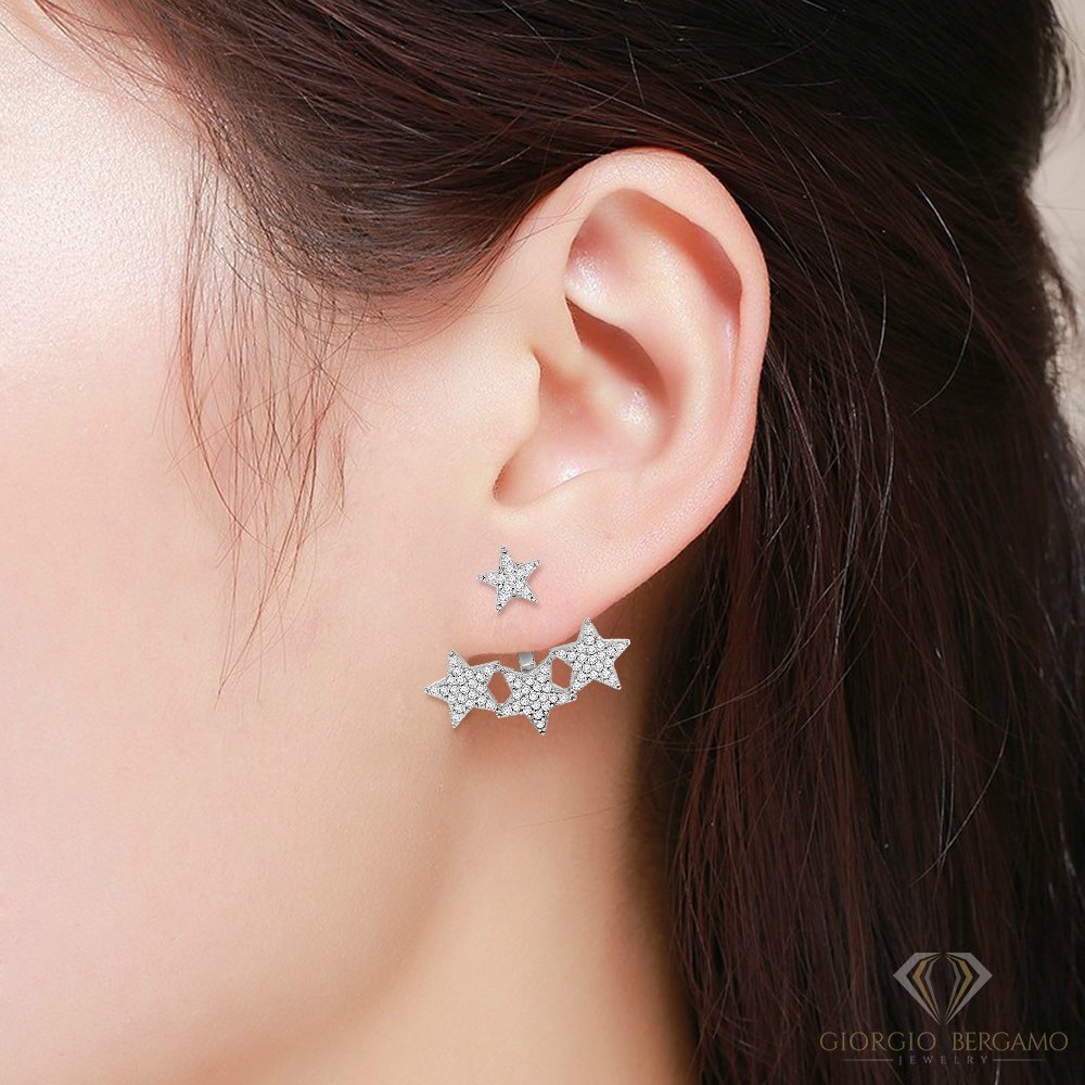 925 Sterling Silver Micro Pave Star Ear Cuff Earring