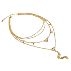 Gold Plated Trendy Pear Drop Cubic Zirconia Tassel Layered Choker Necklace