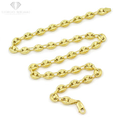 925 Sterling Silver 8mm Puff Mariner Hollow Gold Plated Chain