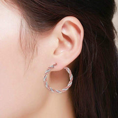 925 Sterling Silver Twisted Glitter Hoop Earrings