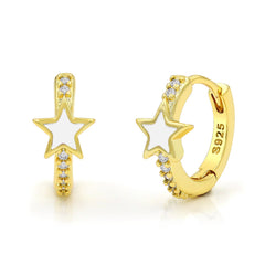 925 Sterling Silver Gold Plated Star Enamel Huggie Hoop Earrings