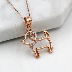 925 Sterling Silver Rose Gold Plated Puppy Dog Cut Out Pendant Necklace