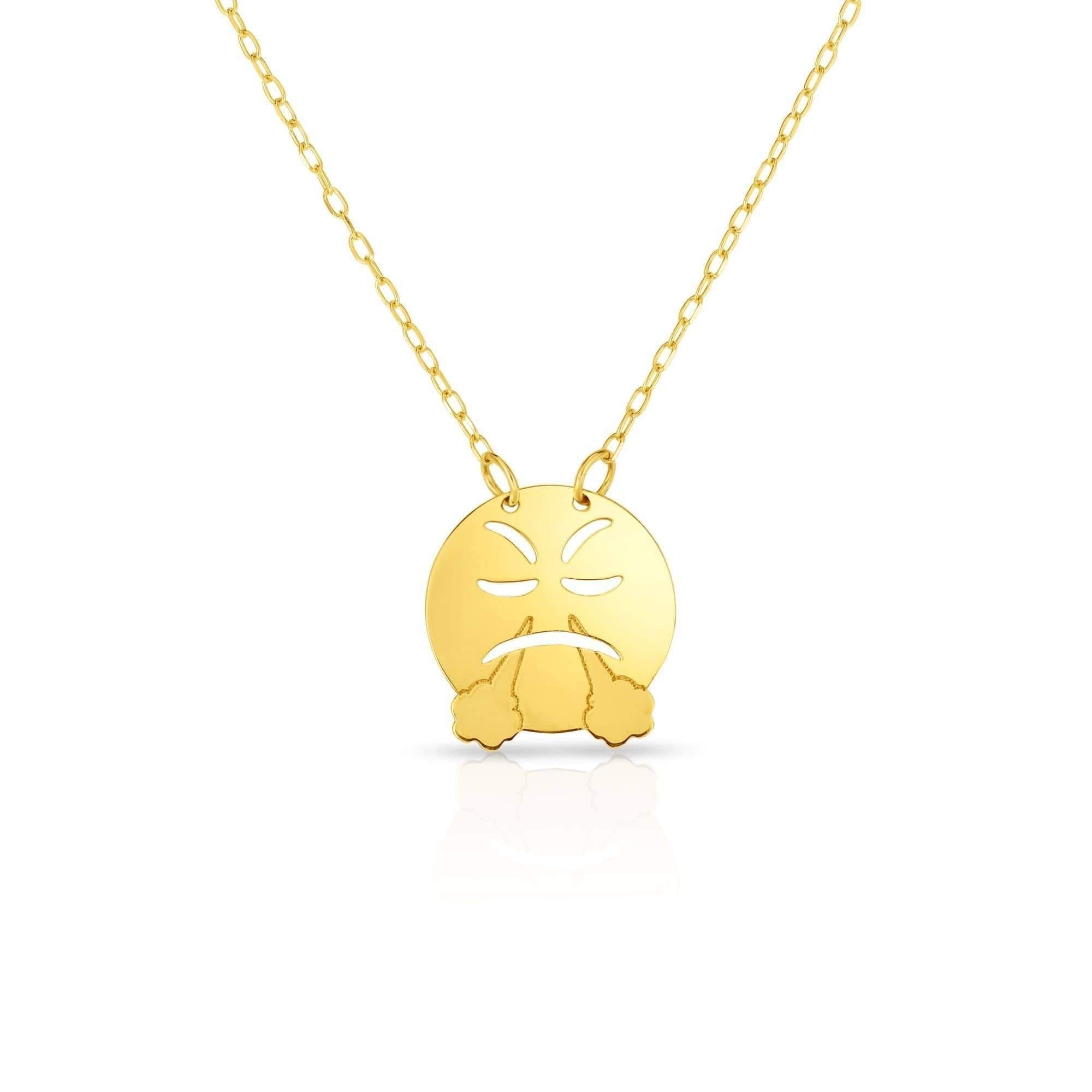14K Yellow Gold Polished Angry Emoji Face Necklace