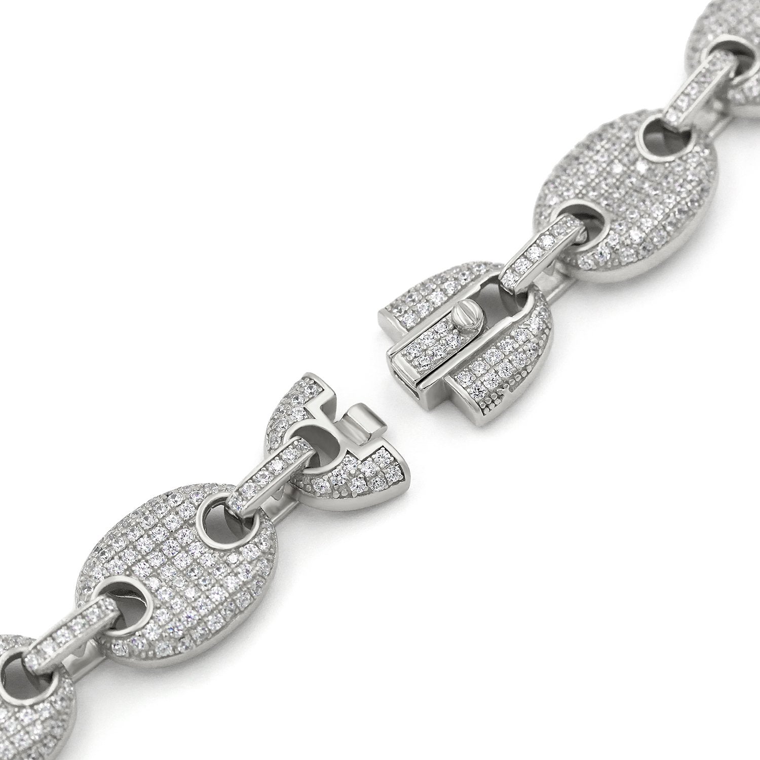 925 Sterling Silver Micro Pave 10mm Iced Out Puff Mariner Chain
