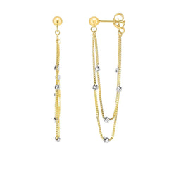 14K Yellow Gold Fancy Layered Diamond Cut Bead Link Drop Earrings